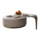 Modern round coffee table set with two drawers and metal legs for stylish living room storage